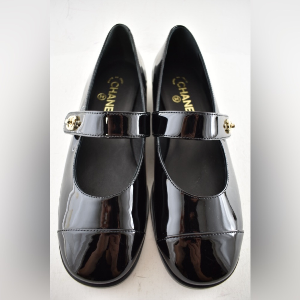 Chanel REV Black Patent Turnlock CC Mary Jane Moccasin Ballet Loafer Flat 36 - Picture 8 of 16